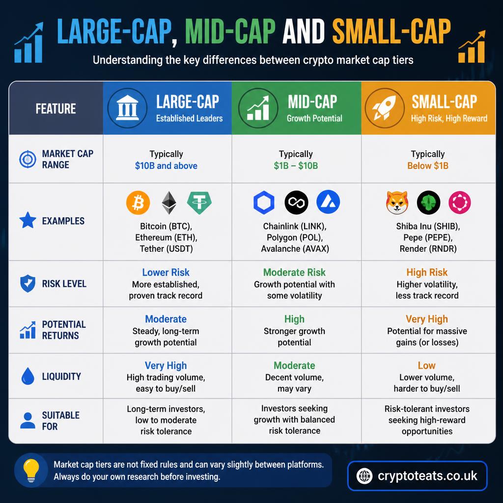 Chart comparing large-cap, mid-cap and small-cap cryptocurrency risk tiers